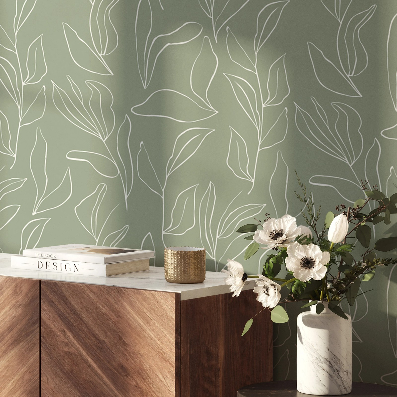 Sage Modern Leaves Peel and St - Herbal Wallpaper review and price