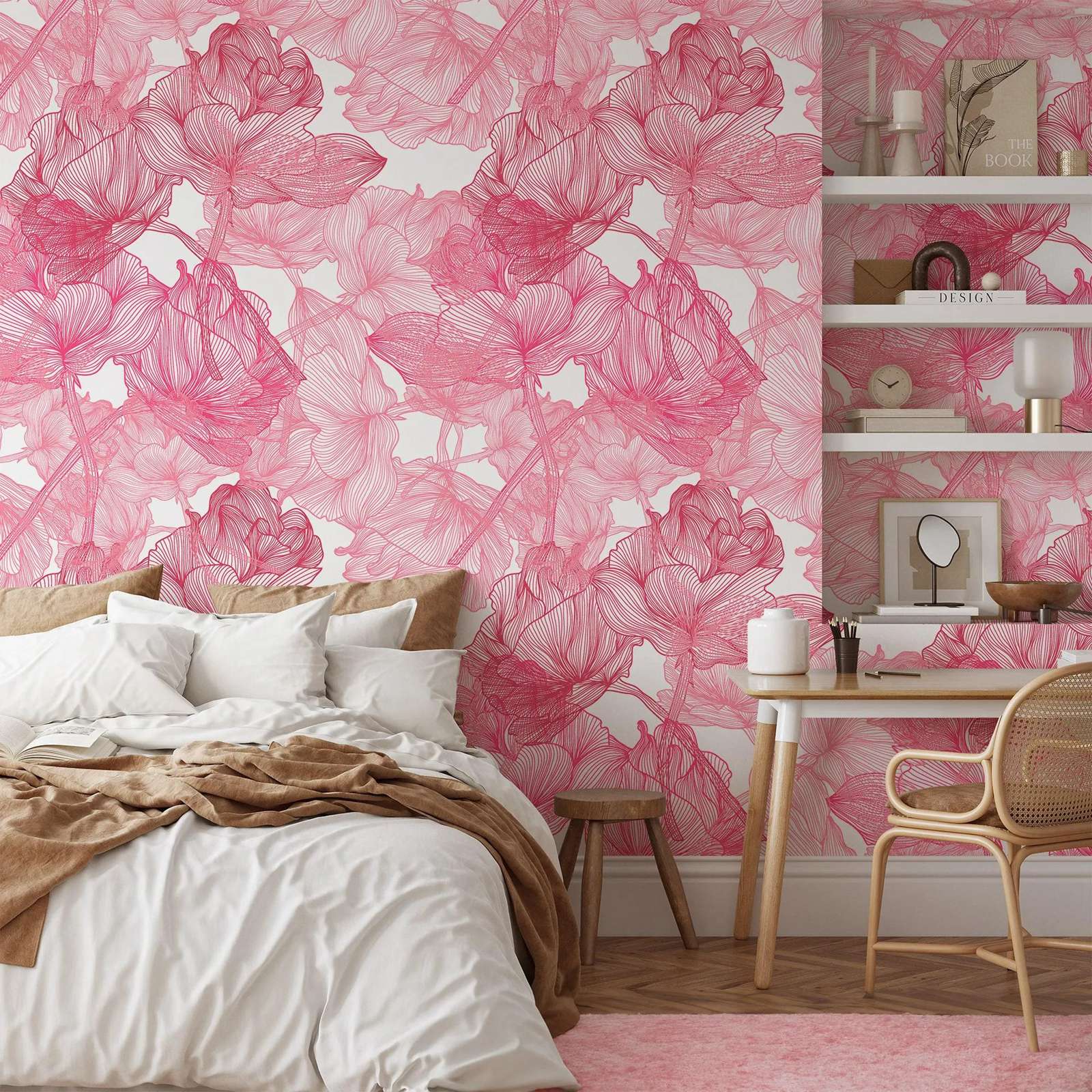 Large Pink Roses Line Art Peel - Herbal Wallpaper review and price