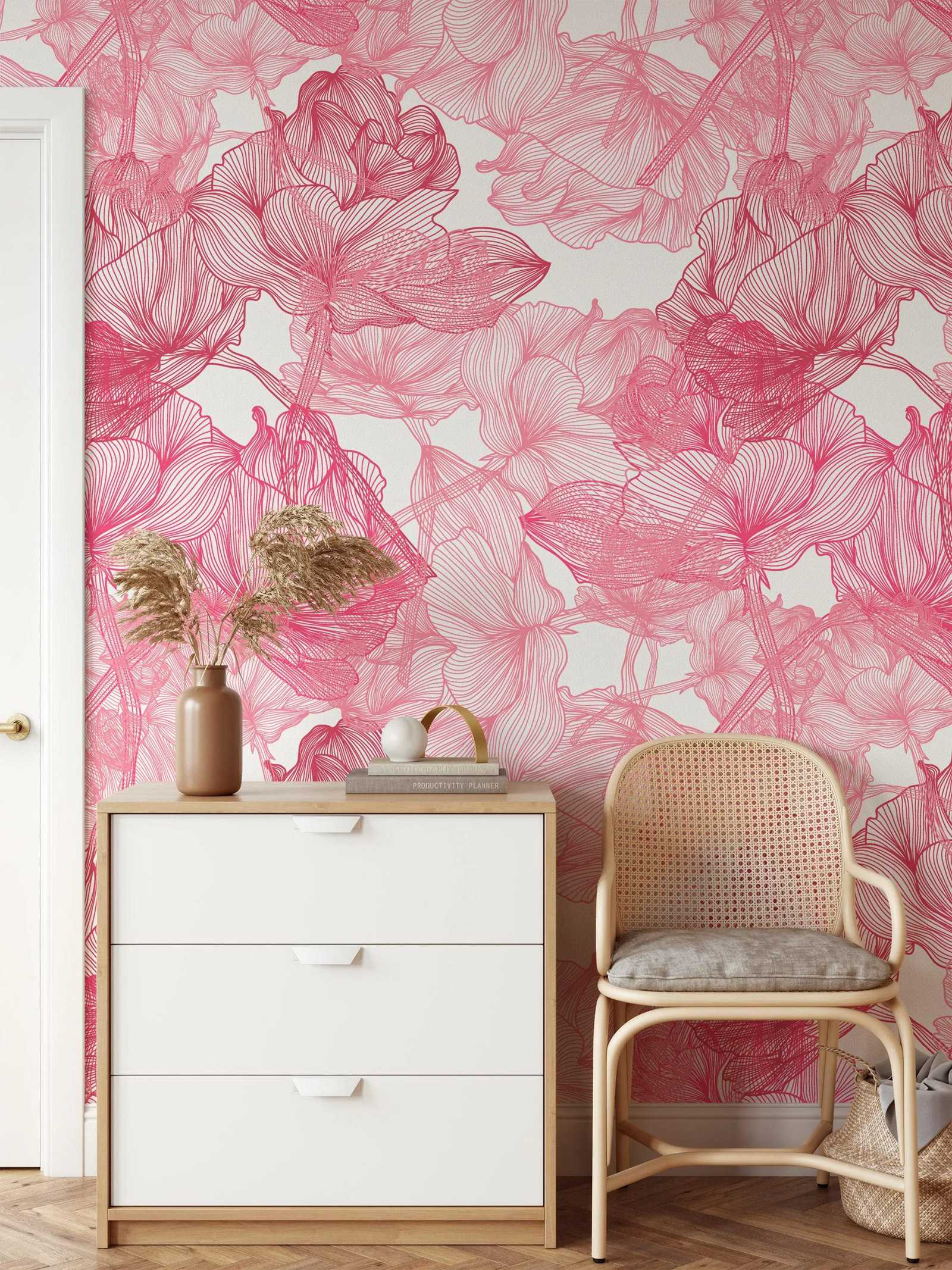 Large Pink Roses Line Art Peel - Herbal Wallpaper review and price