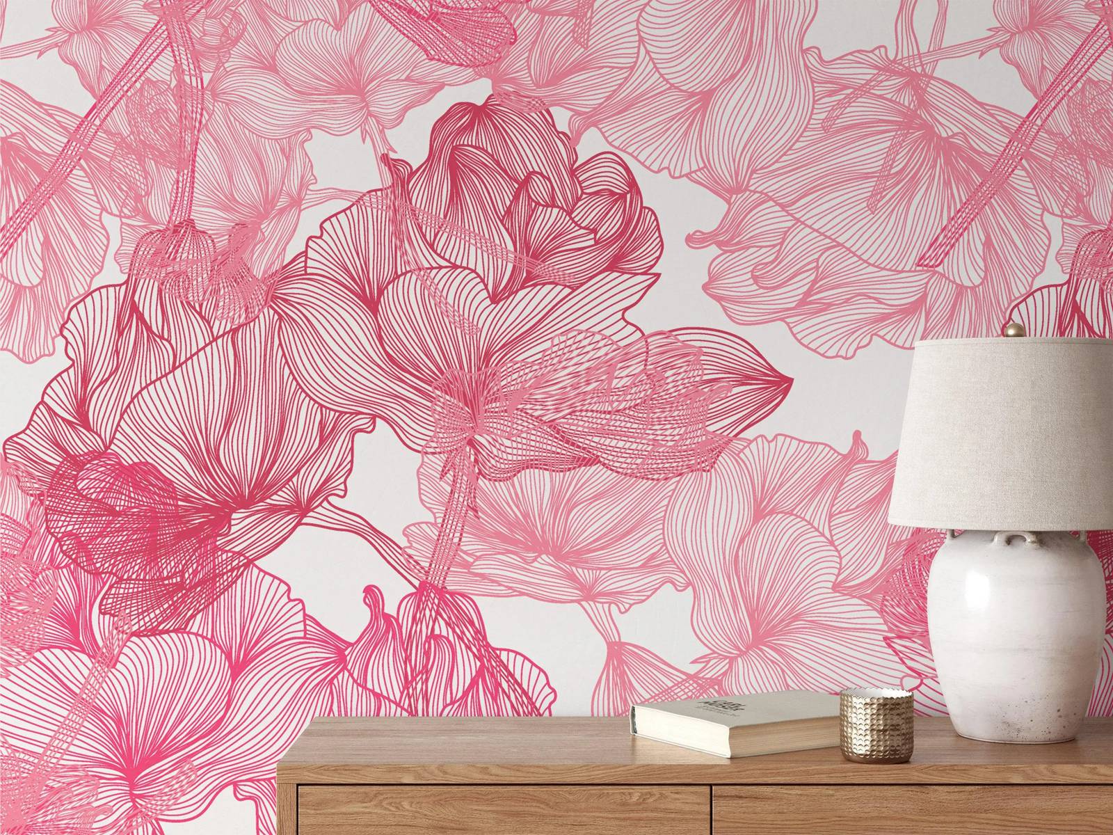 Large Pink Roses Line Art Peel - Herbal Wallpaper review and price