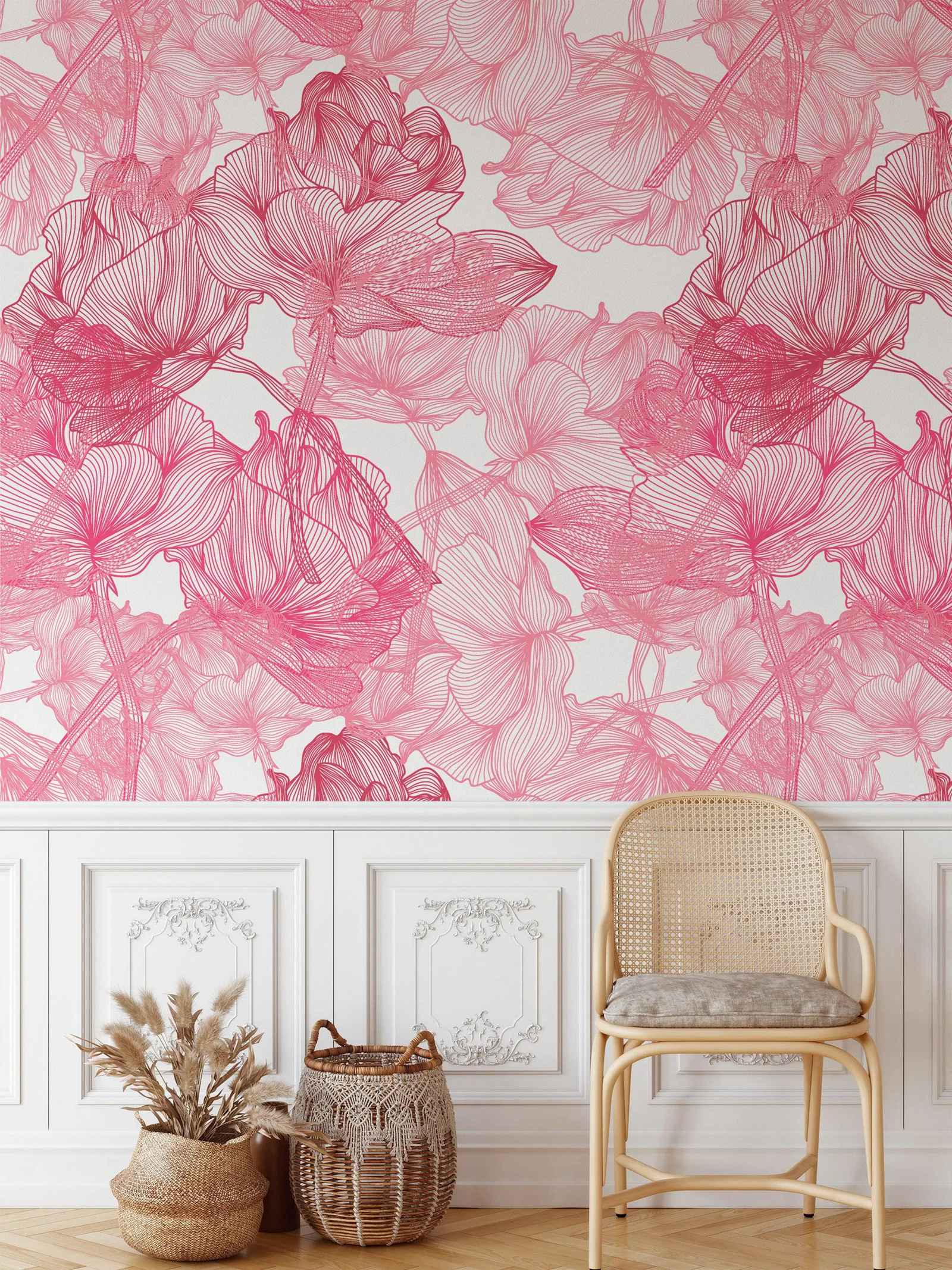 Large Pink Roses Line Art Peel - Herbal Wallpaper review and price
