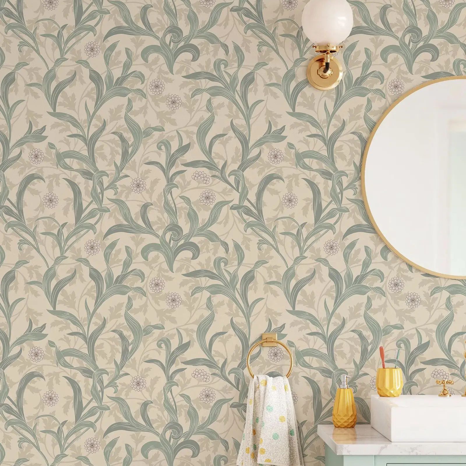 Vintage Floral Leaf Wallpaper  - Herbal Wallpaper review and price