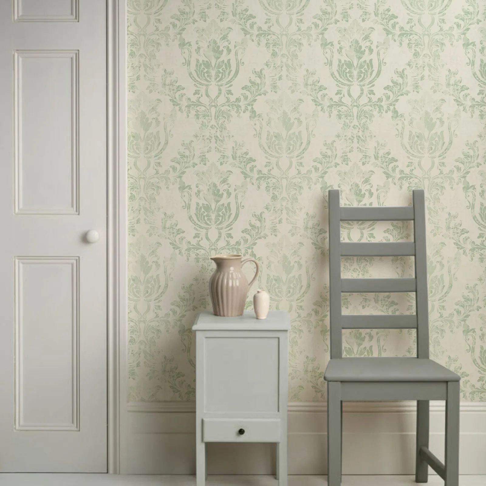 Vintage Green Damask Wallpaper - Herbal Wallpaper review and price