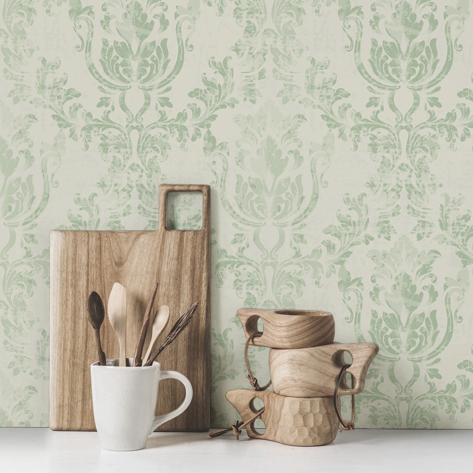 Vintage Green Damask Wallpaper - Herbal Wallpaper review and price