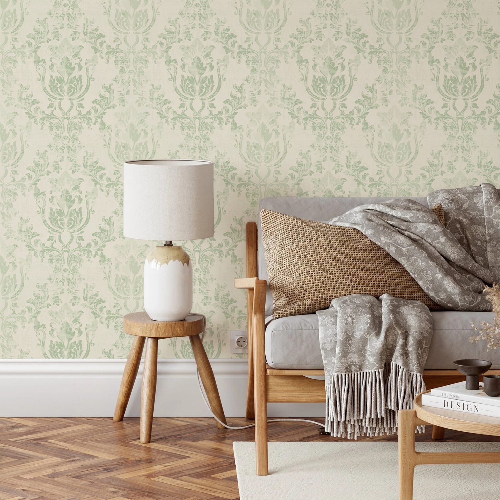 Vintage Green Damask Wallpaper - Herbal Wallpaper review and price