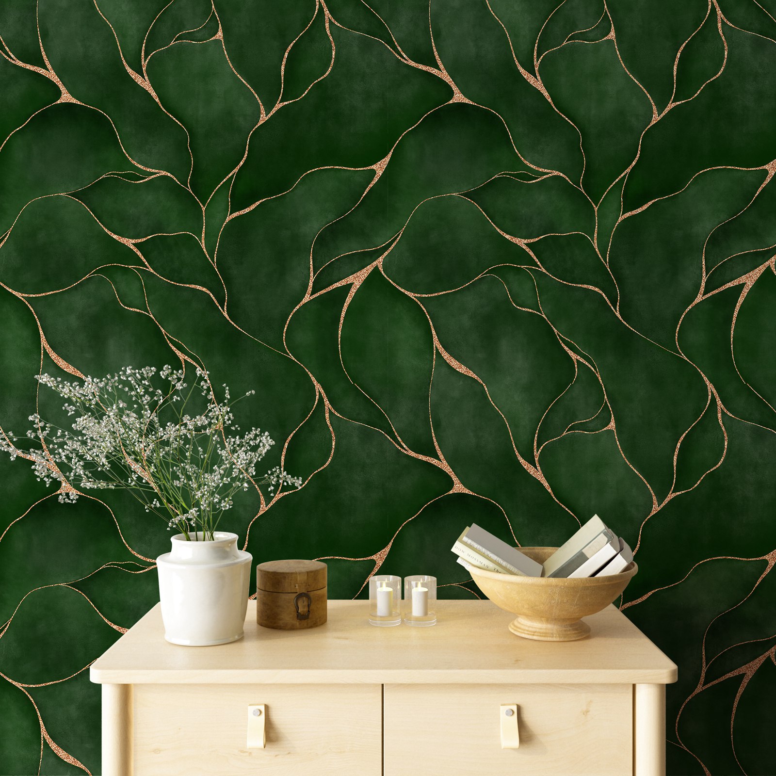 Green Watercolor Leaves Wallpa - Herbal Wallpaper review and price