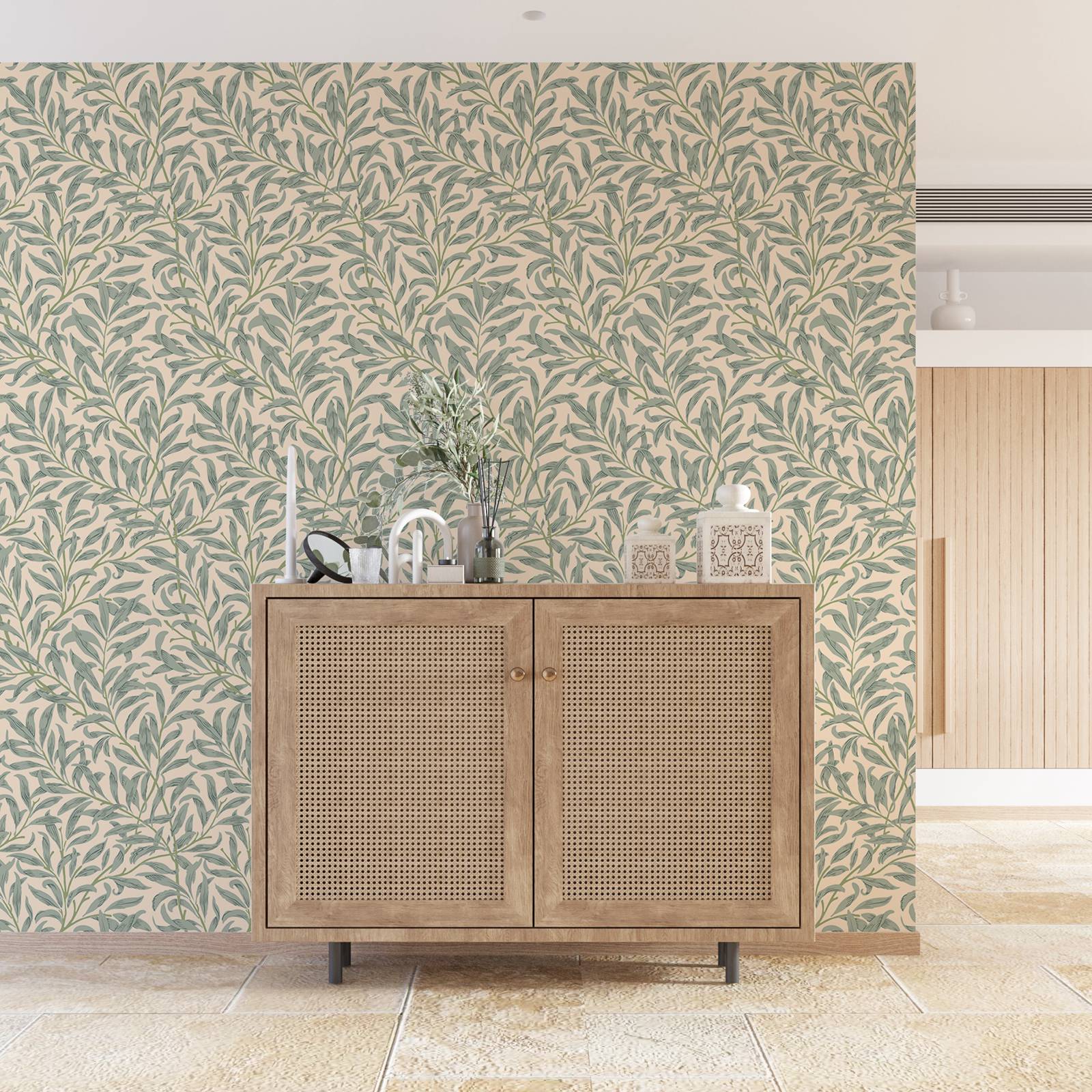 Green Leaf Wallpaper,Beige Col - Herbal Wallpaper review and price