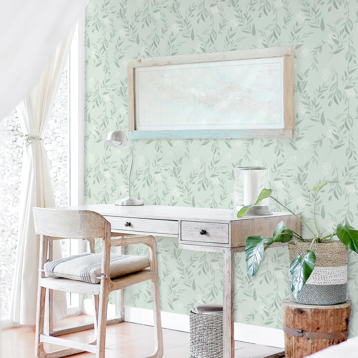 Sage Green Leaf Peel and Stick - Herbal Wallpaper review and price