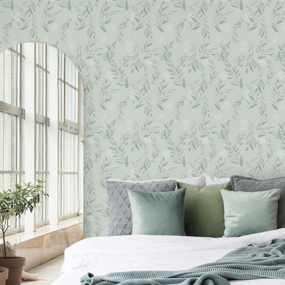 Sage Green Leaf Peel and Stick - Herbal Wallpaper review and price